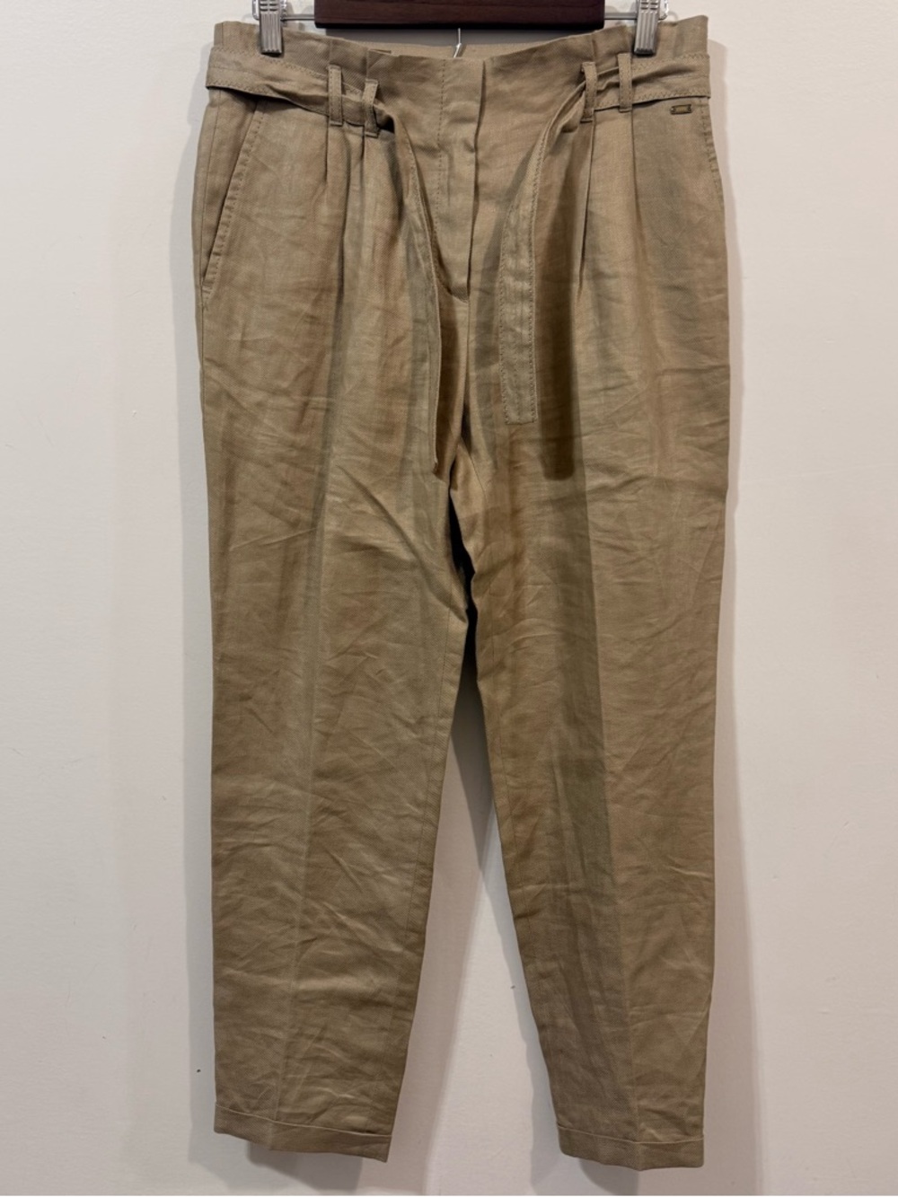 Escada Sport Vintage Beige Linen Belted Old Money Business Trouser Pants Size 6
